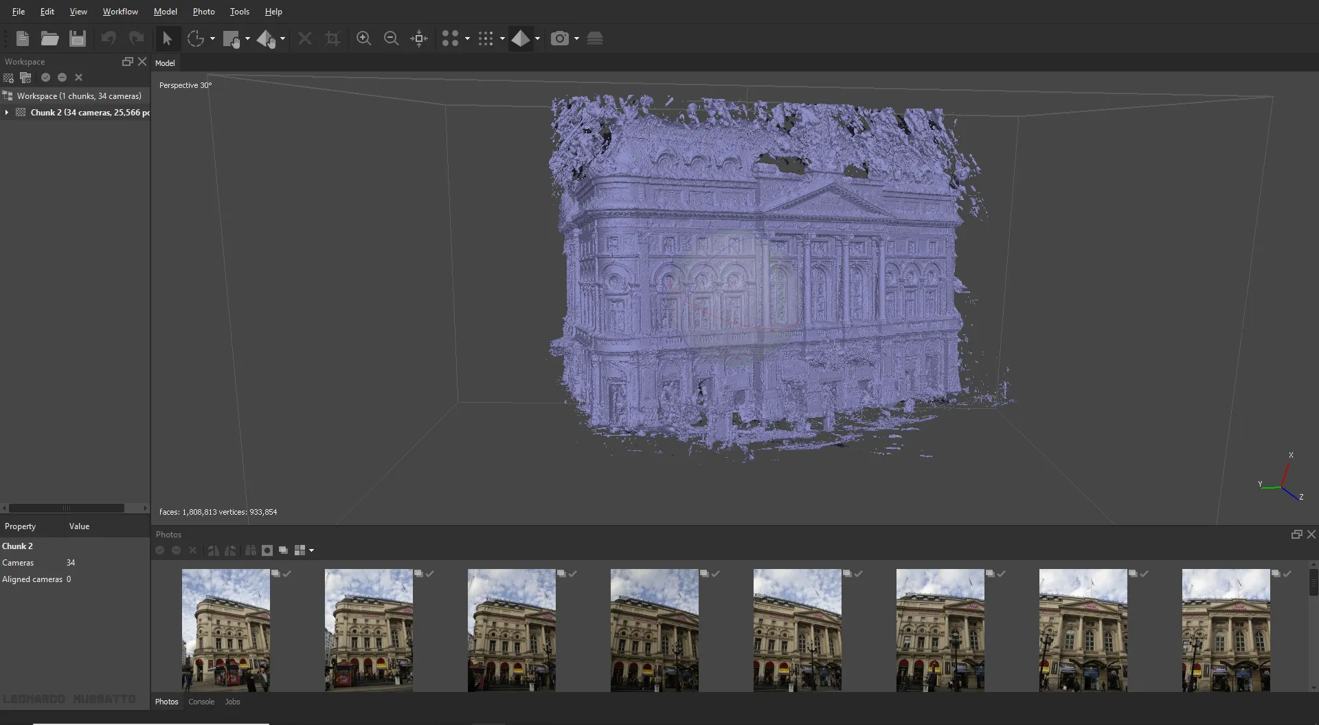 Metashape viewport displying the generated mesh