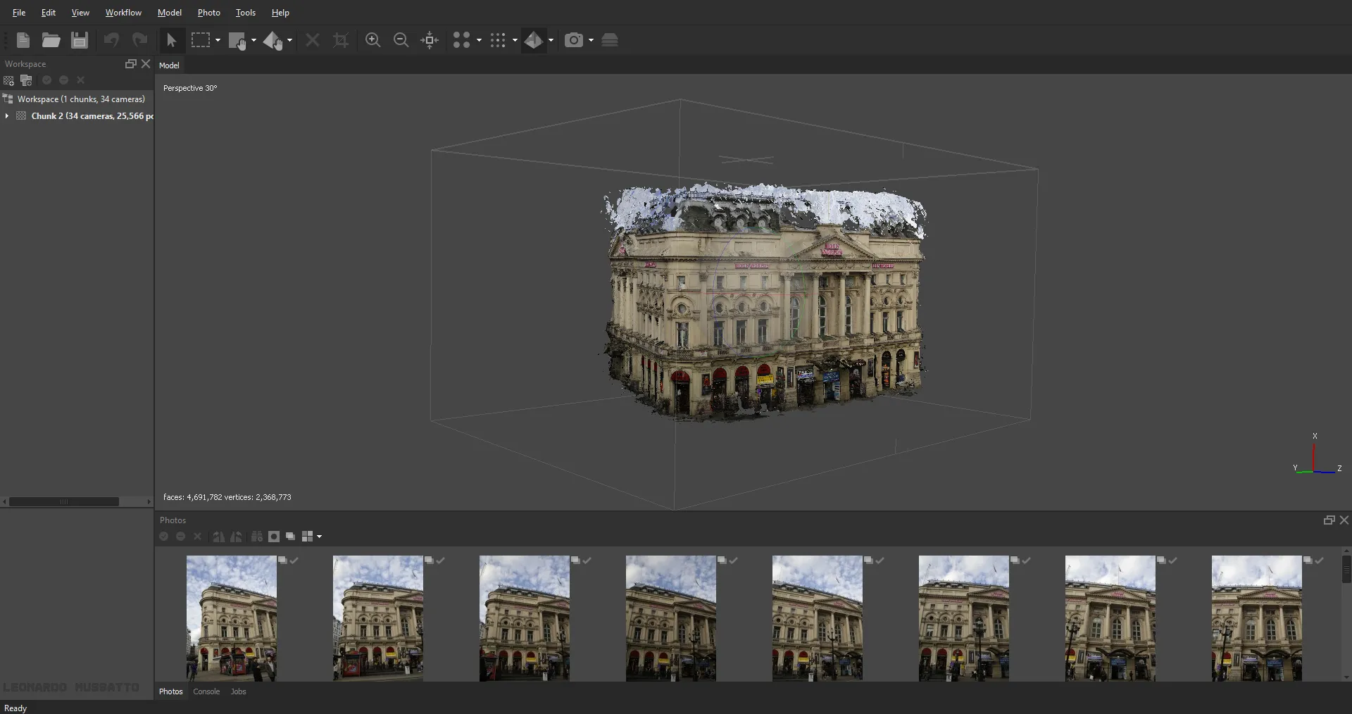 Metashape viewport displying the textured mesh