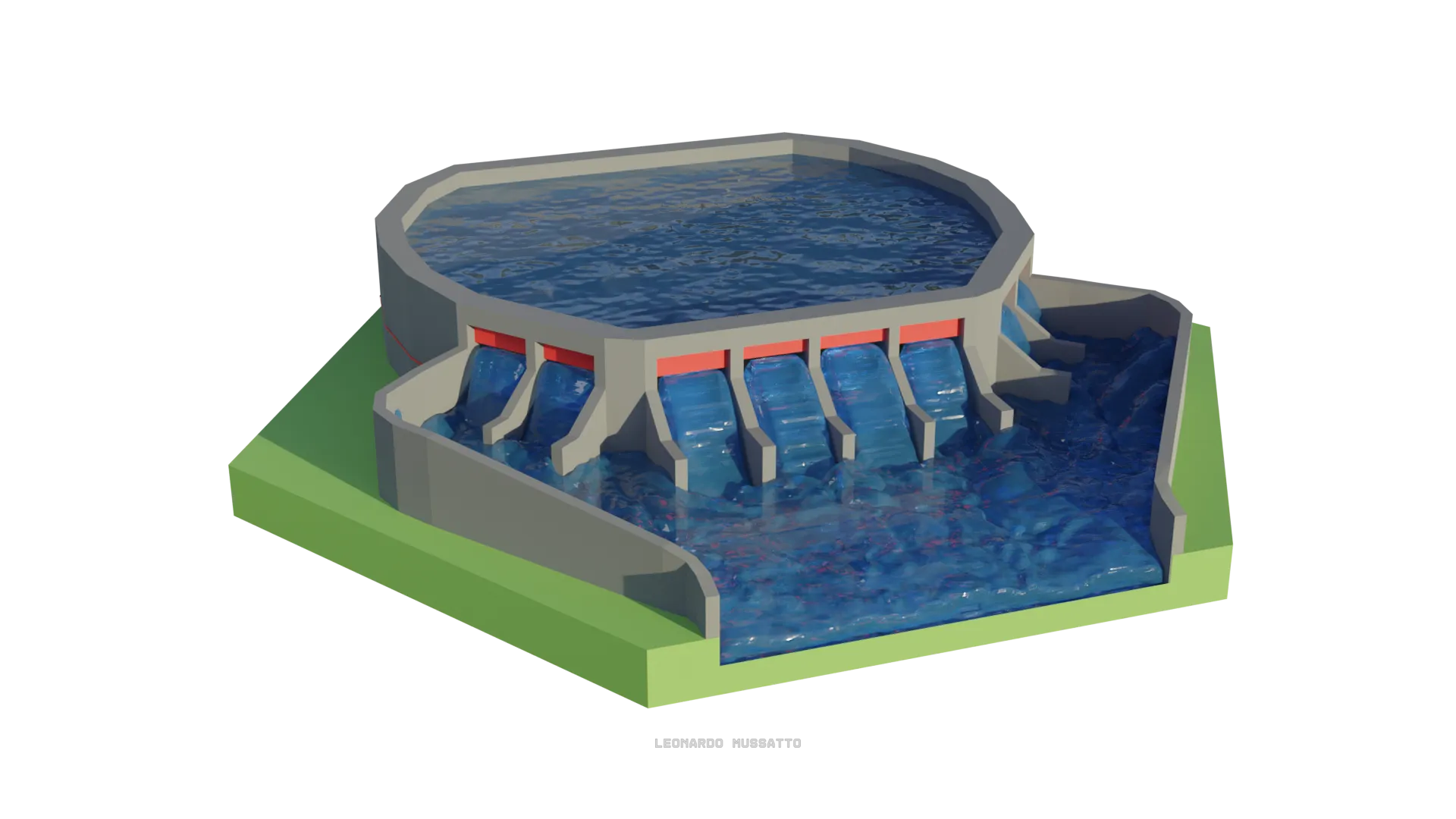 Large hydropower plant tile: stylized hydroelectric dam